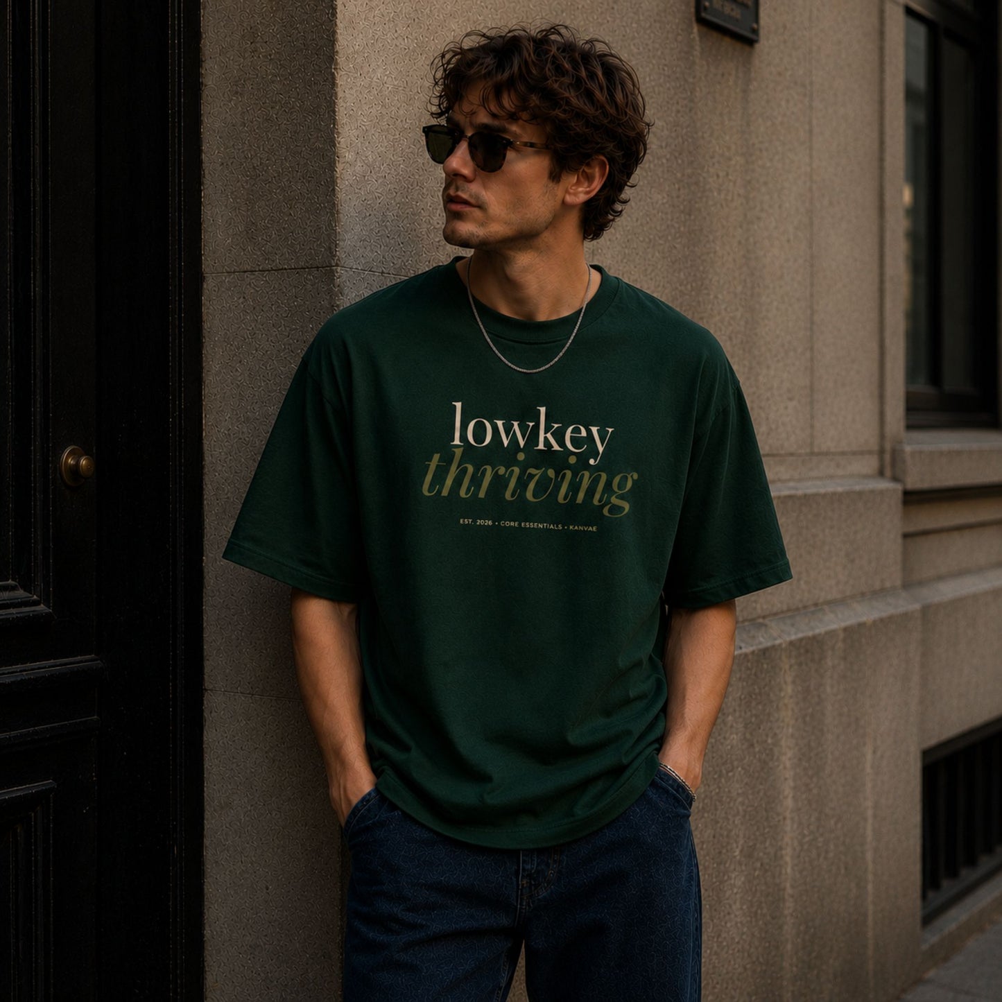 bottle green male model front