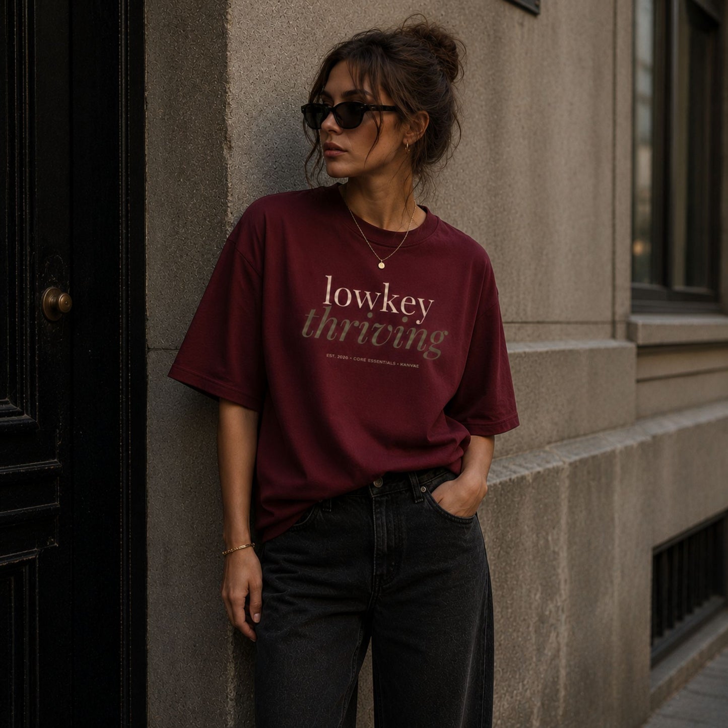 maroon female model front