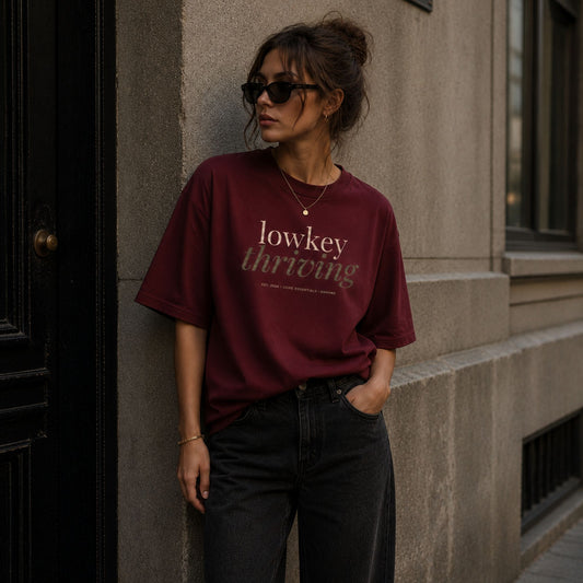 maroon female model front